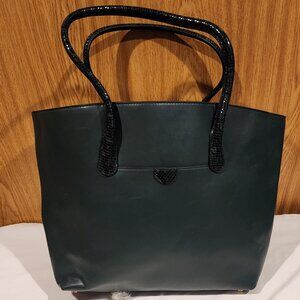 **A New Day Structured Faux Leather Tote Bag – Deep Green with Textured Handle
